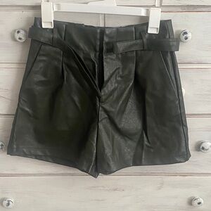 High Waist Hunter Green  Leather Shorts